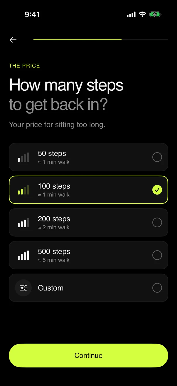 How many steps to get back in: 50, 100, 200, 500 or custom